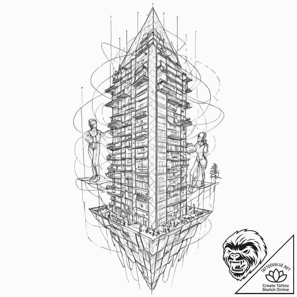 Tattoo sketch, high-rise hivemind, a massive,... - tattoo sketch (№1752471574_0, 14.07.2025 05:39) — tattoovalue.net