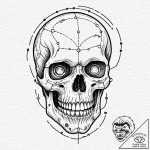 Tattoo sketch, grinning skull, data stream ey… – tattoo sketch (№1752471657_0, 14.07.2025 05:40) — tattoovalue.net