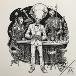 Tattoo sketch, baroque-style robot butler ser… – tattoo sketch (№1752471743_0, 14.07.2025 05:42) — tattoovalue.net