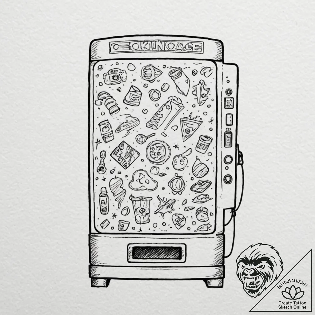 Tattoo sketch, vending machine of virtues, a... - tattoo sketch (№1752471827_0, 14.07.2025 05:43) — tattoovalue.net
