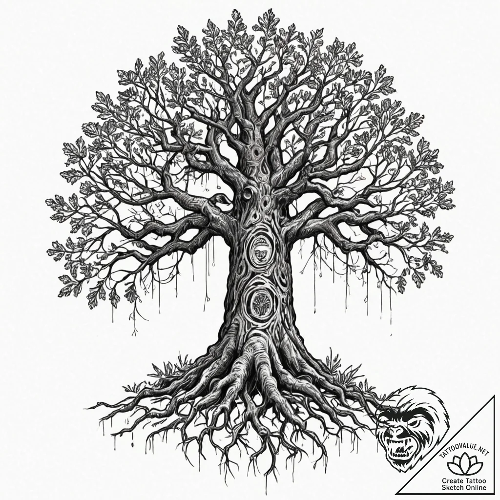 Tattoo sketch, digital forest guardian, a pow... - tattoo sketch (№1752471995_0, 14.07.2025 05:46) — tattoovalue.net