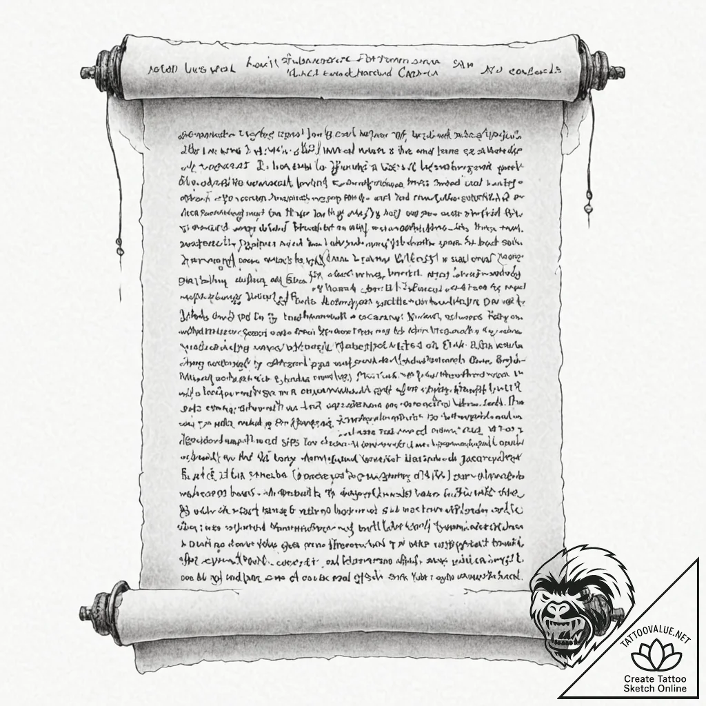Tattoo sketch, sacred scribe's scroll of code... - tattoo sketch (№1752472749_0, 14.07.2025 05:59) — tattoovalue.net