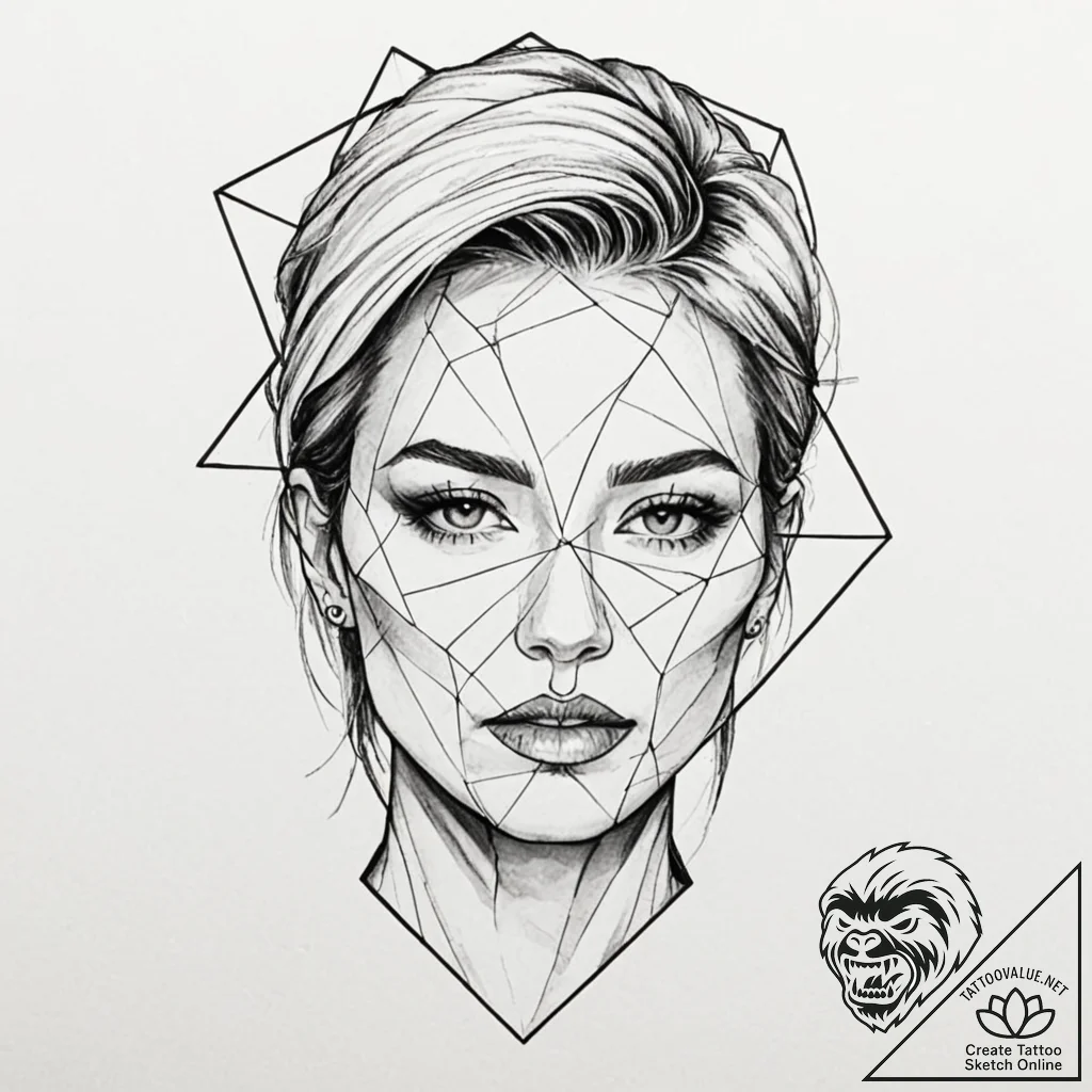 Tattoo sketch, layered human face, abstract g... - tattoo sketch (№1752472918_0, 14.07.2025 06:01) — tattoovalue.net