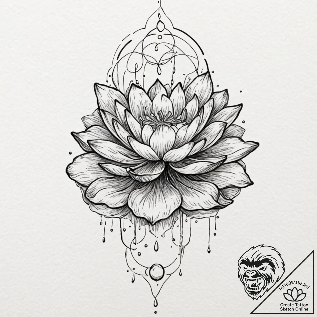 Tattoo sketch, lotus pond of reflection (digi... - tattoo sketch (№1752473337_0, 14.07.2025 06:08) — tattoovalue.net