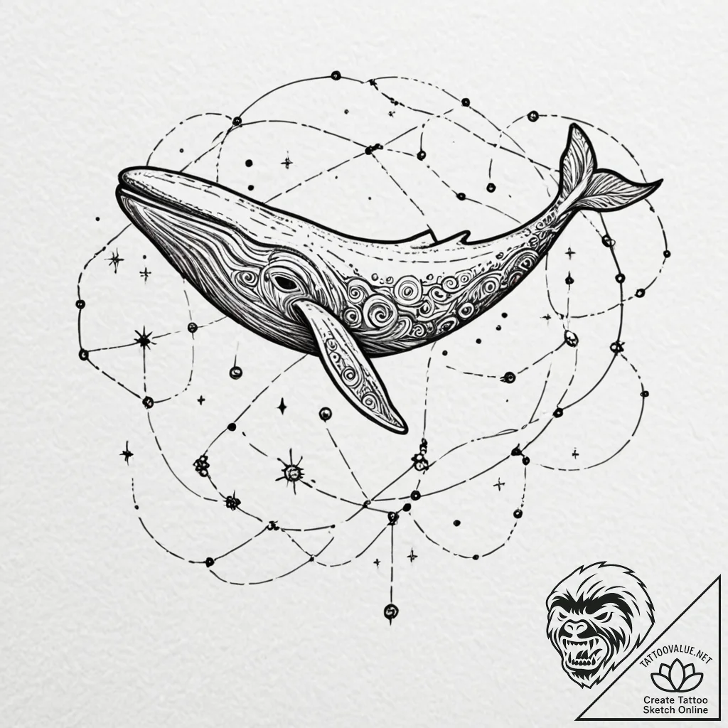 Tattoo sketch, space whale, constellation ski... - tattoo sketch (№1752473504_0, 14.07.2025 06:11) — tattoovalue.net