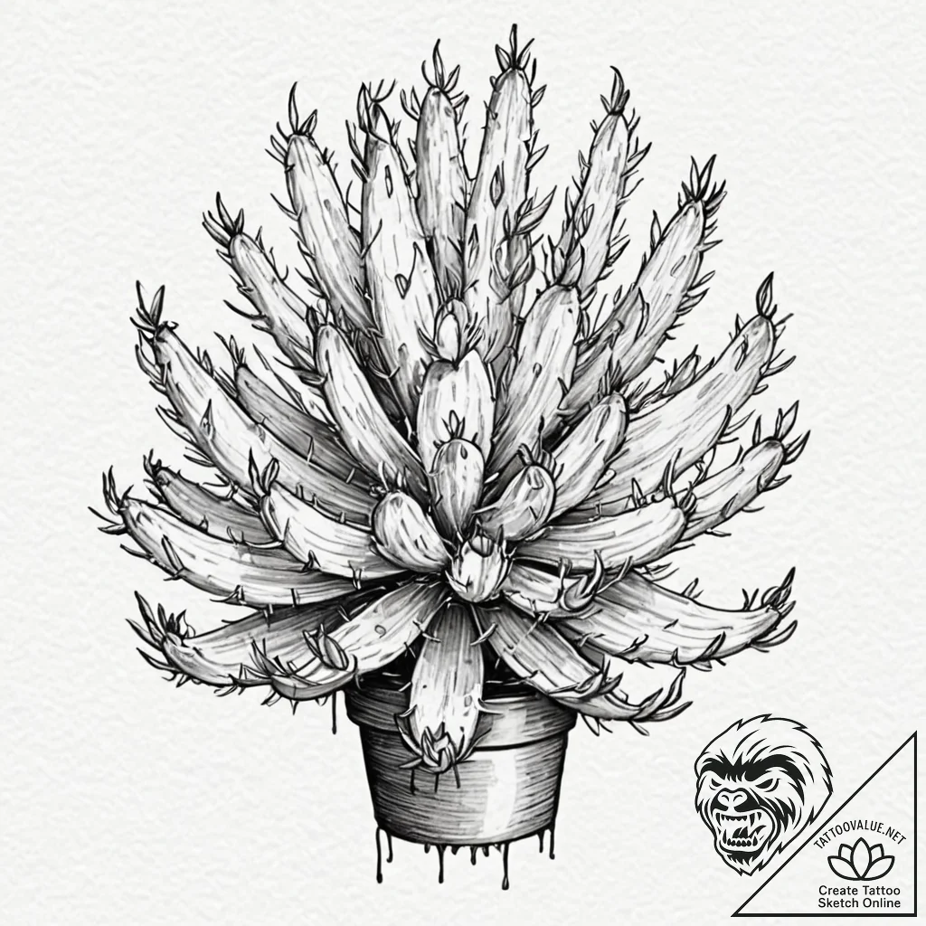 Tattoo sketch, cactus bloom in desert: a resi... - tattoo sketch (№1752473755_0, 14.07.2025 06:15) — tattoovalue.net