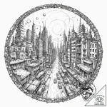 Tattoo sketch, vignette of vanishing city, a… – tattoo sketch (№1752474429_0, 14.07.2025 06:27) — tattoovalue.net
