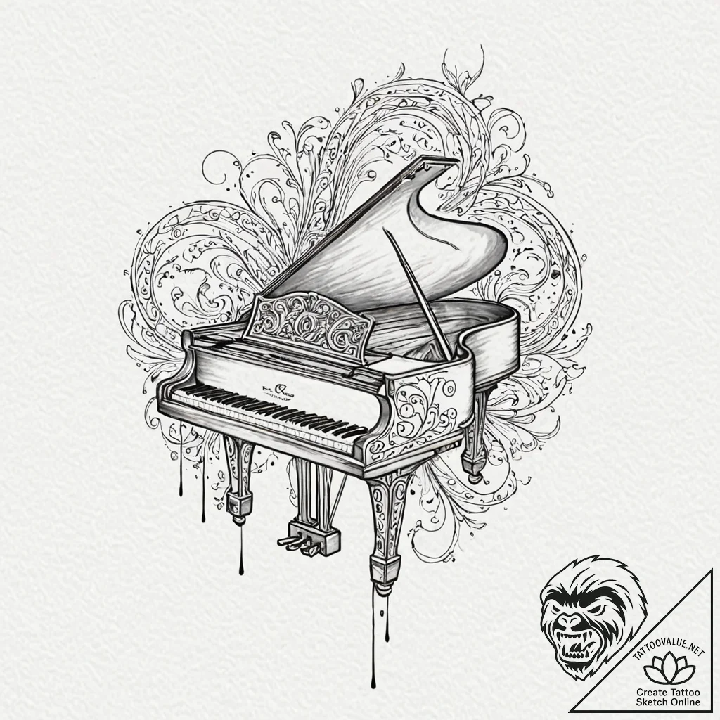 Tattoo sketch, echoing grand piano, a grand p... - tattoo sketch (№1752474682_0, 14.07.2025 06:31) — tattoovalue.net