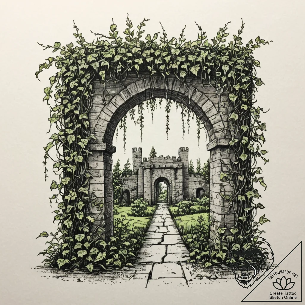 Tattoo sketch, invading pixelated vines, a st... - tattoo sketch (№1752474766_0, 14.07.2025 06:32) — tattoovalue.net