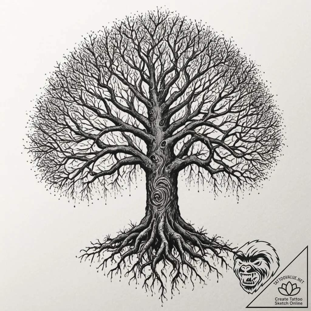 Tattoo sketch, yggdrasil's roots, dark networ... - tattoo sketch (№1752474850_0, 14.07.2025 06:34) — tattoovalue.net