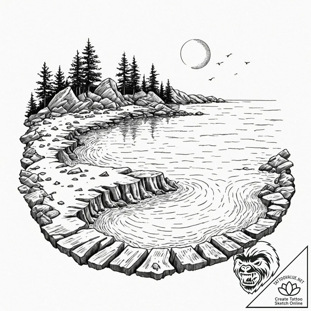 Tattoo sketch, tidal pool of time, a small, s... - tattoo sketch (№1752475100_0, 14.07.2025 06:38) — tattoovalue.net