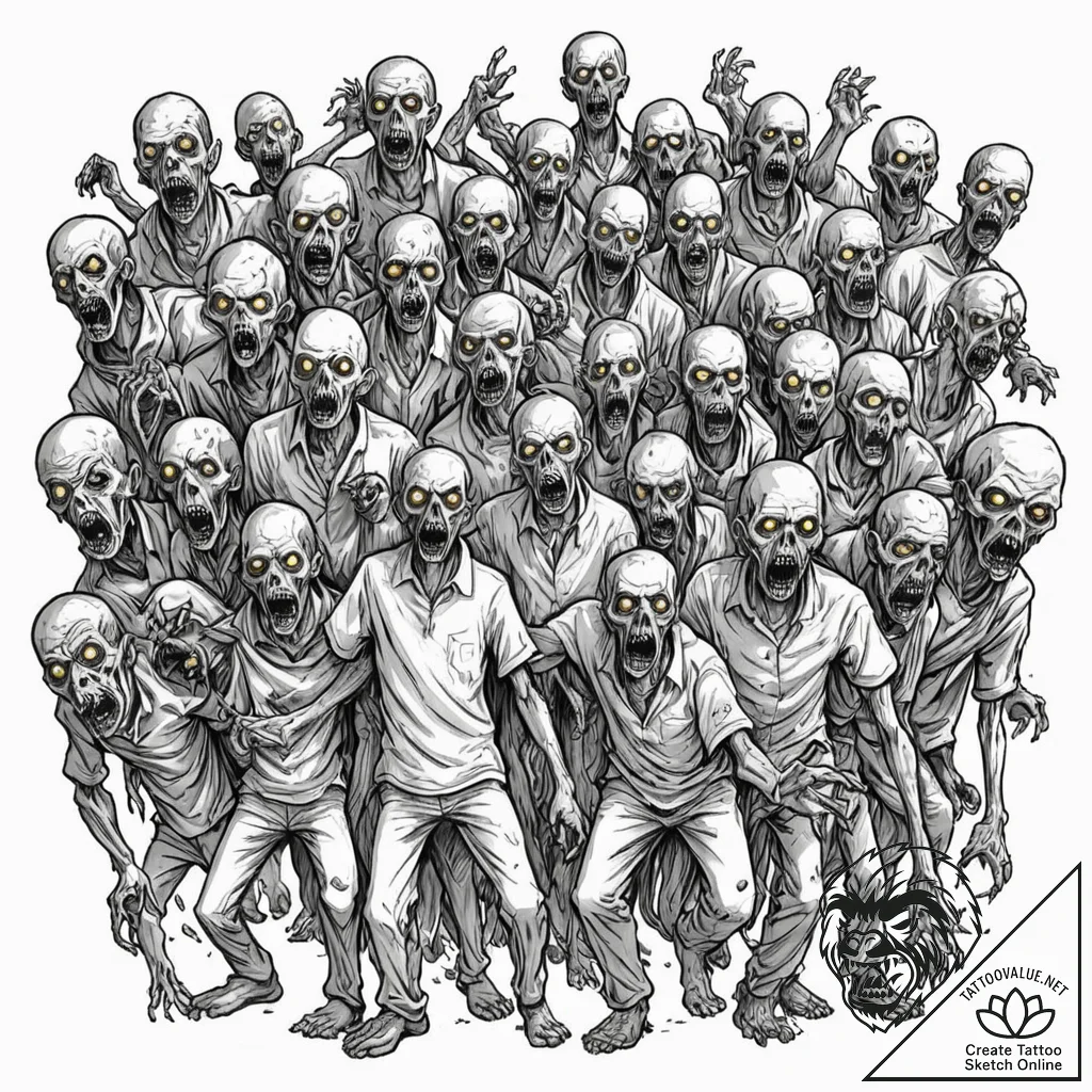 Tattoo sketch, zombie horde, digital glitch e... - tattoo sketch (№1752475183_0, 14.07.2025 06:39) — tattoovalue.net