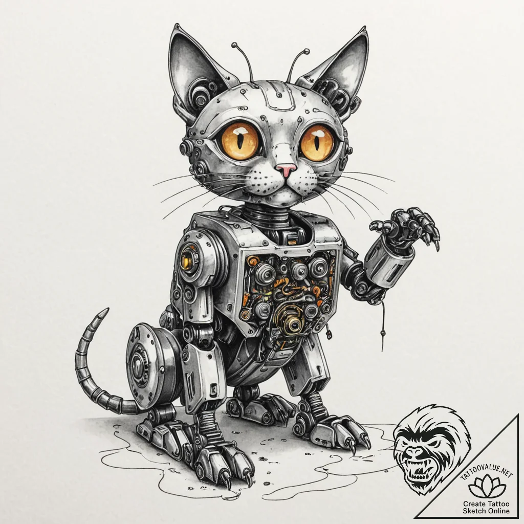 Tattoo sketch, upcycled robot pet, a small, c... - tattoo sketch (№1752476024_0, 14.07.2025 06:53) — tattoovalue.net