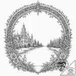 Tattoo sketch, an archway opening to a surrea… – tattoo sketch (№1752476193_0, 14.07.2025 06:56) — tattoovalue.net
