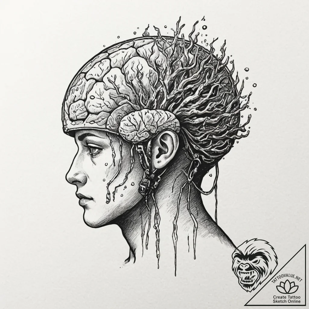 Tattoo sketch, deep thought diver, a figure i... - tattoo sketch (№1752476279_0, 14.07.2025 06:57) — tattoovalue.net