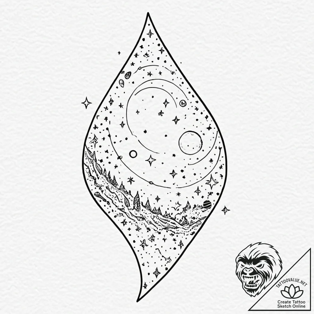Tattoo sketch, unseen universe within a teard... - tattoo sketch (№1752476365_0, 14.07.2025 06:59) — tattoovalue.net