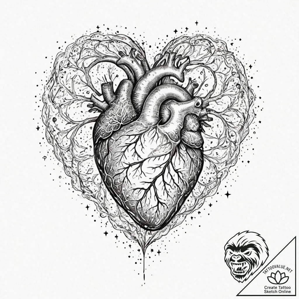 Tattoo sketch, inner universe heart, a human... - tattoo sketch (№1752477042_0, 14.07.2025 07:10) — tattoovalue.net