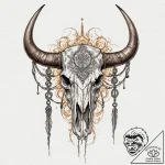 Tattoo sketch, yak skull, tribal tech runes,… – tattoo sketch (№1752477121_0, 14.07.2025 07:12) — tattoovalue.net