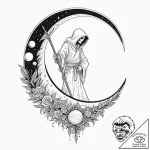 Tattoo sketch, scythe of cosmic harvest, a st… – tattoo sketch (№1752477282_0, 14.07.2025 07:14) — tattoovalue.net