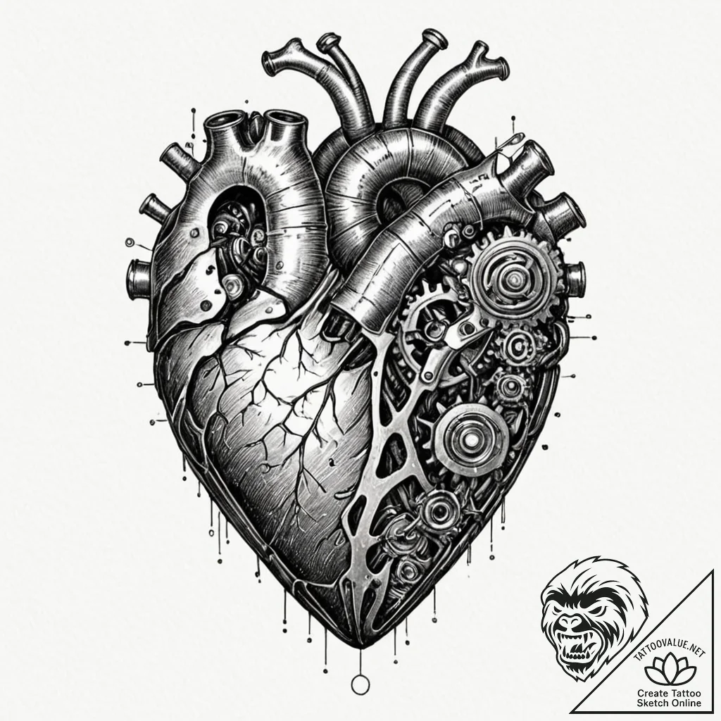 Tattoo sketch, enigma machine heart, a styliz... - tattoo sketch (№1752477365_0, 14.07.2025 07:16) — tattoovalue.net