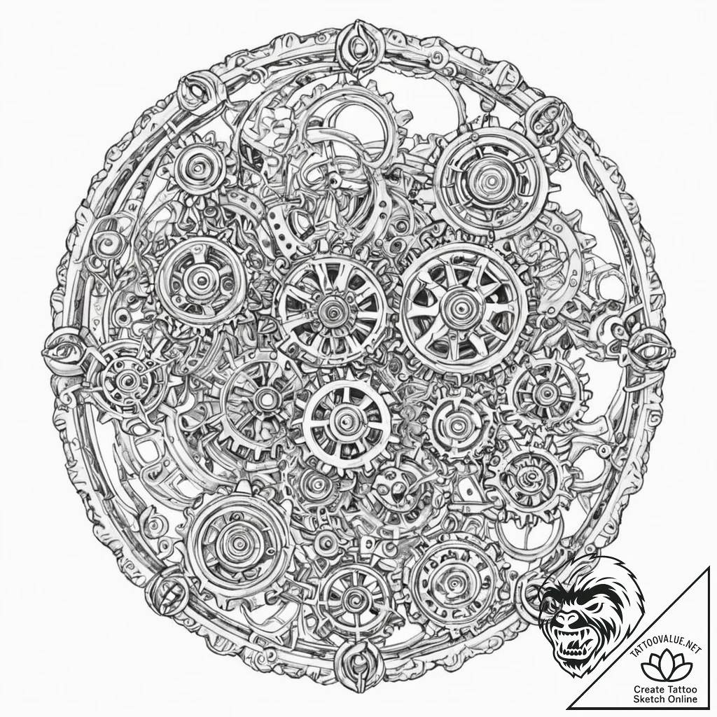 Tattoo sketch, gear-driven galaxy, a swirling... - tattoo sketch (№1752477451_0, 14.07.2025 07:17) — tattoovalue.net