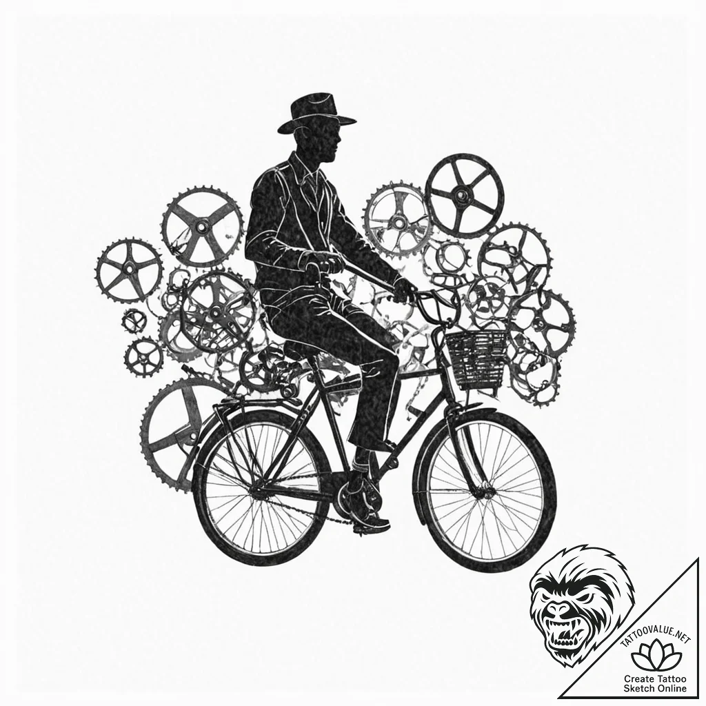 Tattoo sketch, bicycle made of old film reels... - tattoo sketch (№1752478454_0, 14.07.2025 07:34) — tattoovalue.net