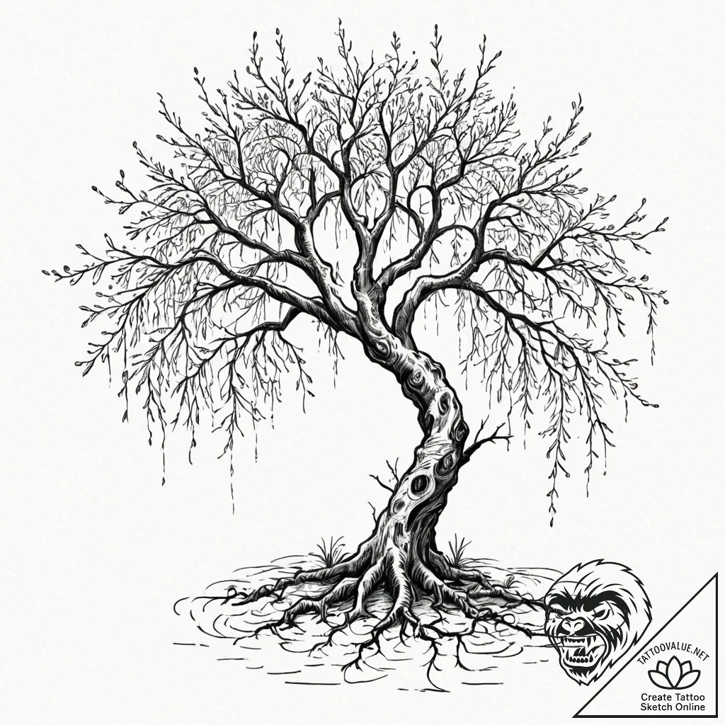 Tattoo sketch, whispering willow of wi-fi, an... - tattoo sketch (№1752478790_0, 14.07.2025 07:39) — tattoovalue.net