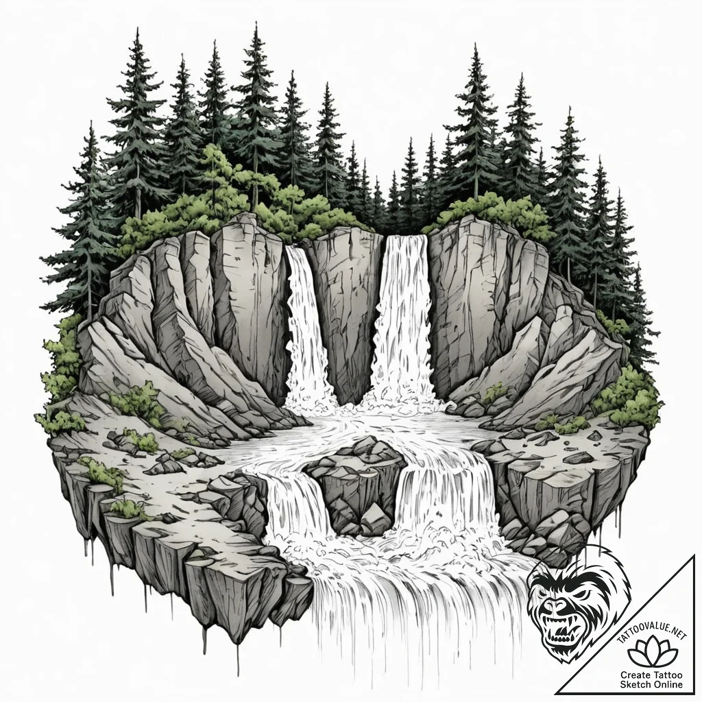 Tattoo sketch, whispering waterfall of time,... - tattoo sketch (№1752479293_0, 14.07.2025 07:48) — tattoovalue.net
