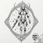Tattoo sketch, andromeda in futuristic armor,… – tattoo sketch (№1752479627_0, 14.07.2025 07:53) — tattoovalue.net
