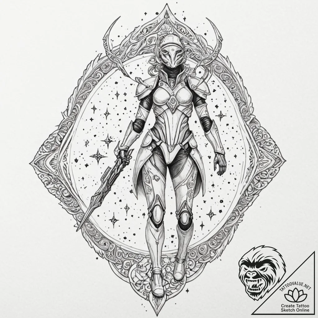 Tattoo sketch, andromeda in futuristic armor,... - tattoo sketch (№1752479627_0, 14.07.2025 07:53) — tattoovalue.net