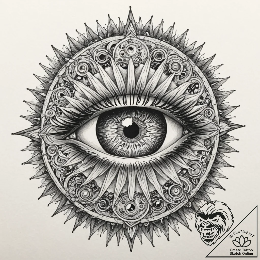 Tattoo sketch, kaleidoscope eye of perception... - tattoo sketch (№1752479796_0, 14.07.2025 07:56) — tattoovalue.net