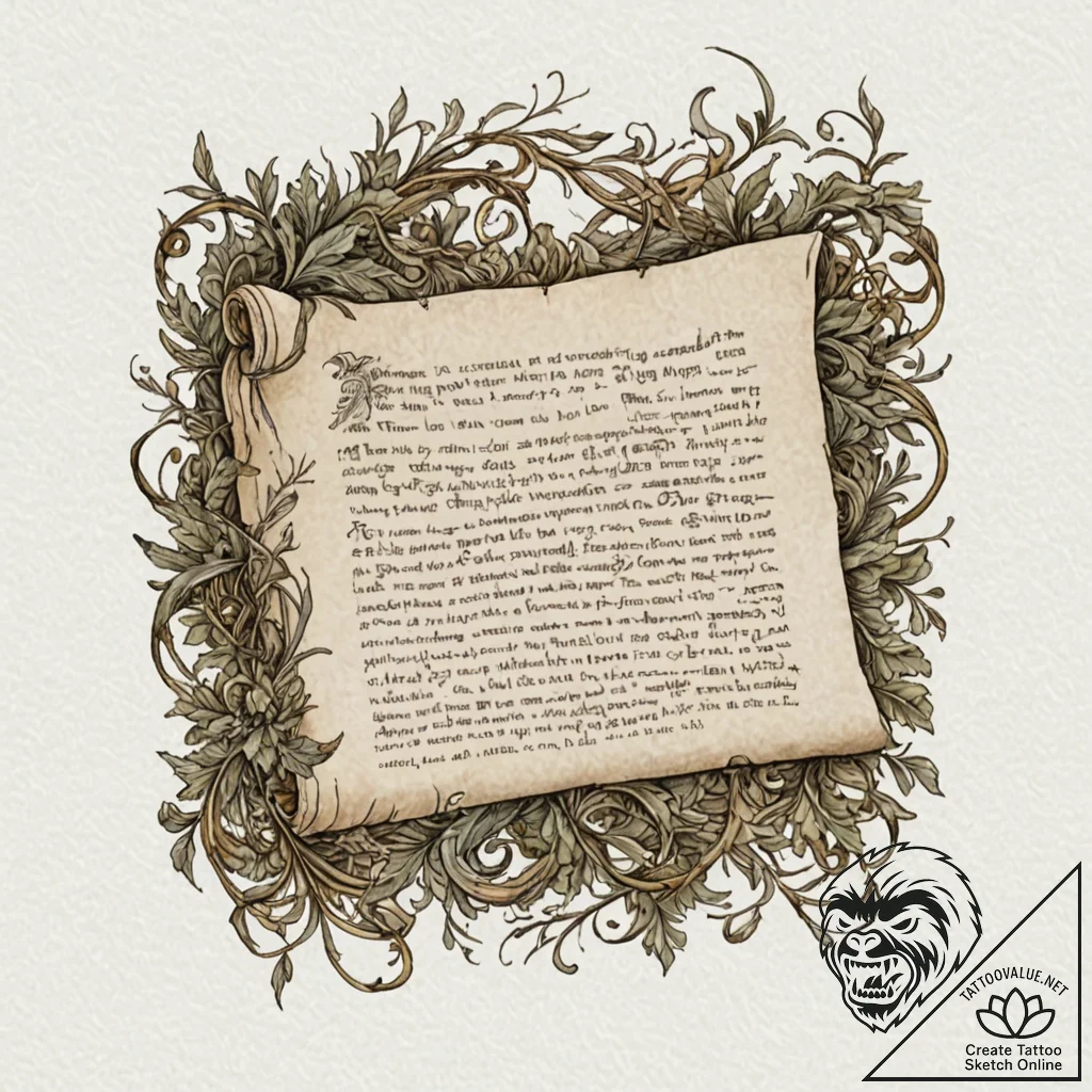 Tattoo sketch, fading memory scroll, an antiq... - tattoo sketch (№1752480883_0, 14.07.2025 08:14) — tattoovalue.net