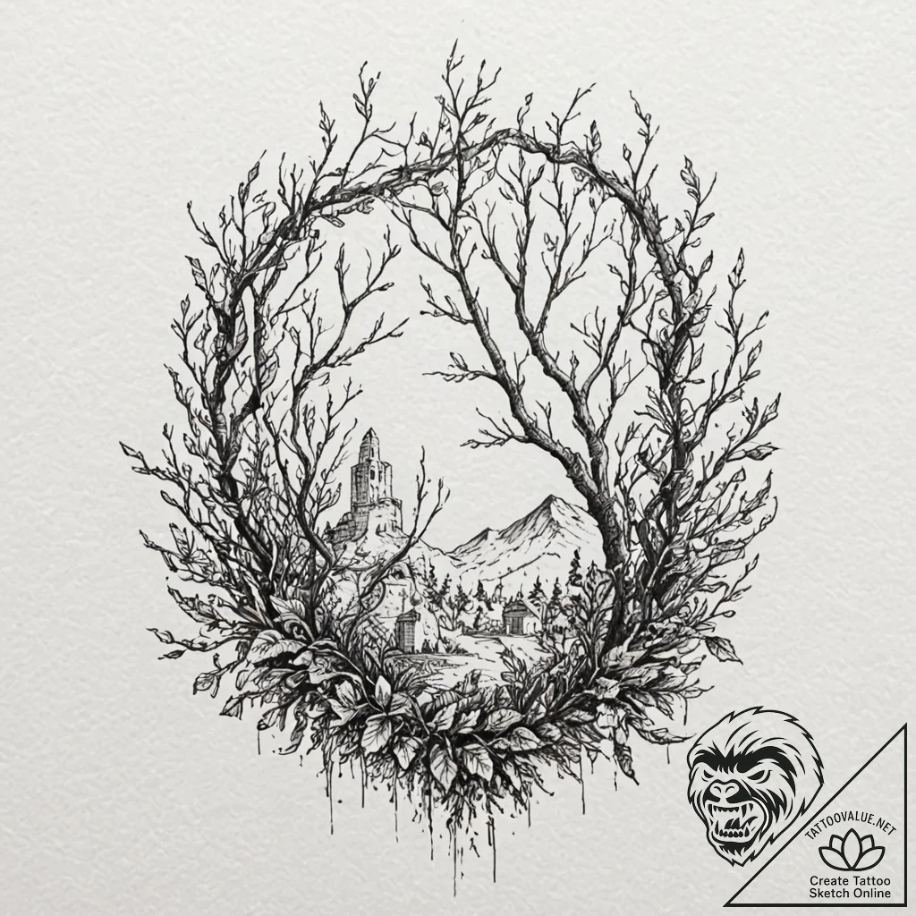 Tattoo sketch, invading pixelated vines, a st... - tattoo sketch (№1752480968_0, 14.07.2025 08:16) — tattoovalue.net