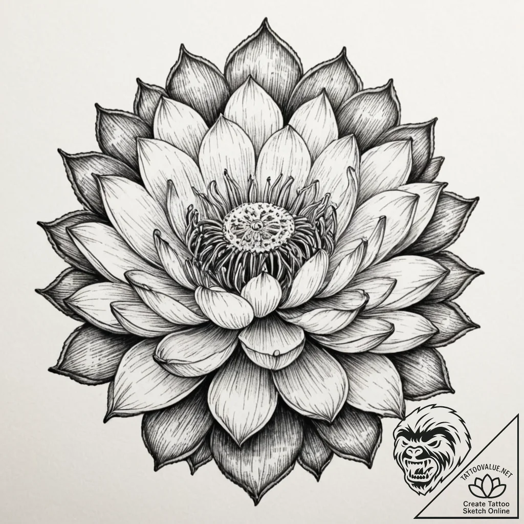 Tattoo sketch, industrial lotus, a serene lot... - tattoo sketch (№1752481050_0, 14.07.2025 08:17) — tattoovalue.net