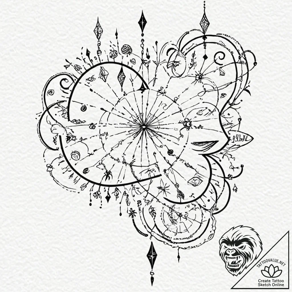Tattoo sketch, quill-written destiny map, a p... - tattoo sketch (№1752481719_0, 14.07.2025 08:28) — tattoovalue.net