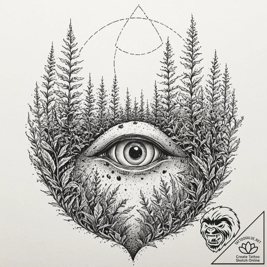 Tattoo sketch, watcher in the weeds (robot ey... - tattoo sketch (№1752482056_0, 14.07.2025 08:34) — tattoovalue.net
