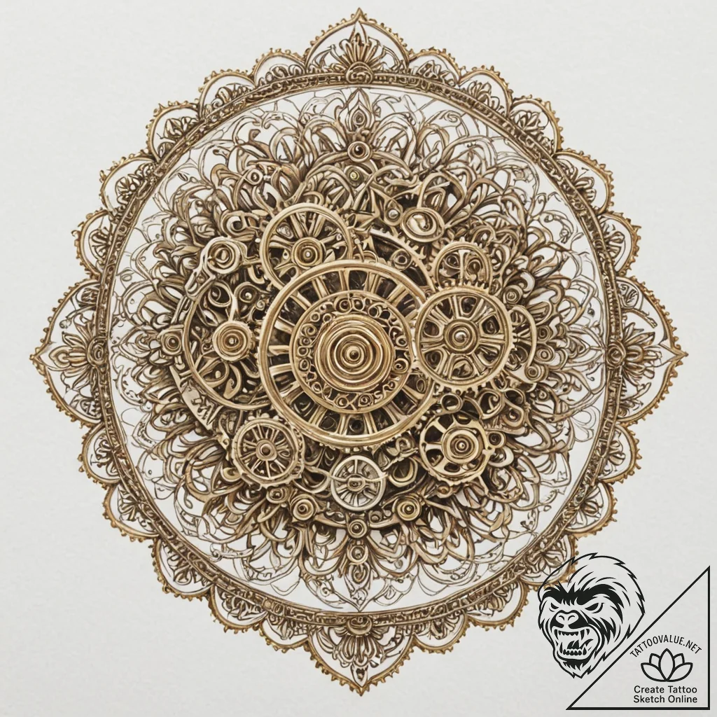 Tattoo sketch, whimsical clockwork bloom, a m... - tattoo sketch (№1752482728_0, 14.07.2025 08:45) — tattoovalue.net