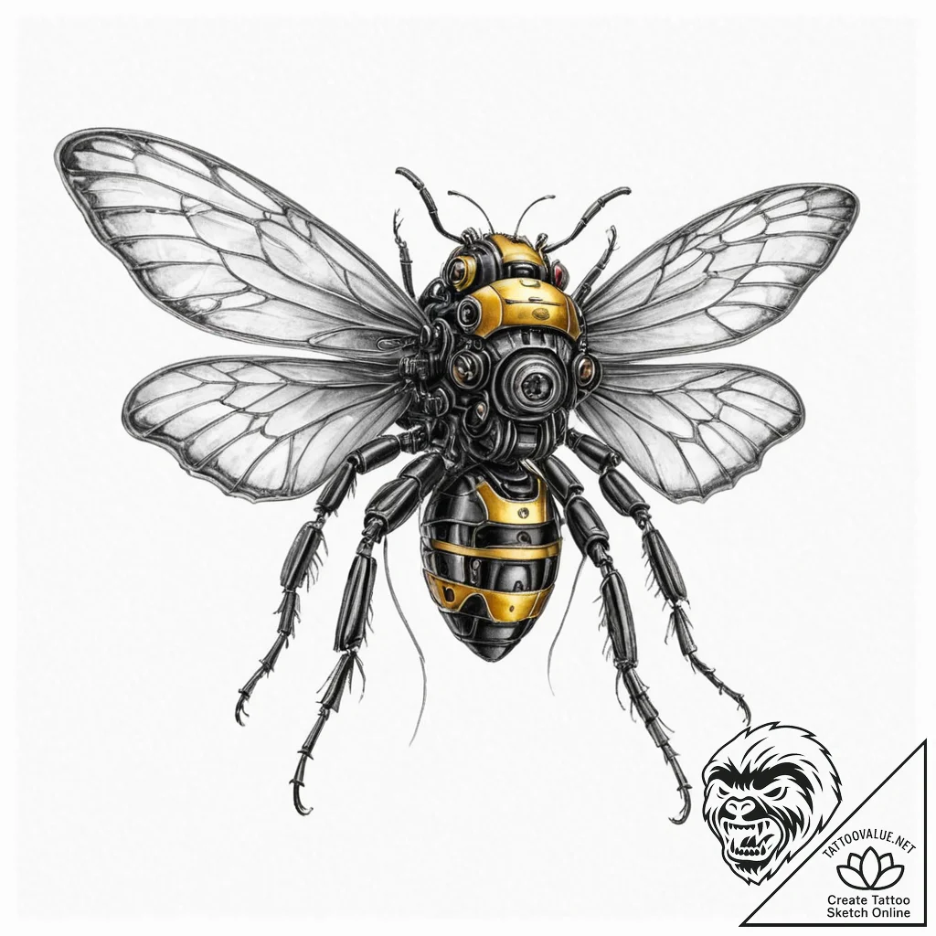 Tattoo sketch, bumblebee with intricate, robo... - tattoo sketch (№1752482811_0, 14.07.2025 08:46) — tattoovalue.net