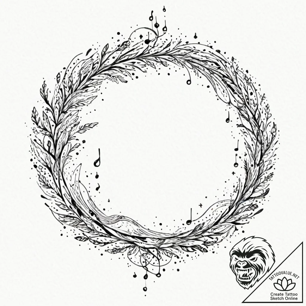 Tattoo sketch, melodic data stream river, a w... - tattoo sketch (№1752483349_0, 14.07.2025 08:55) — tattoovalue.net