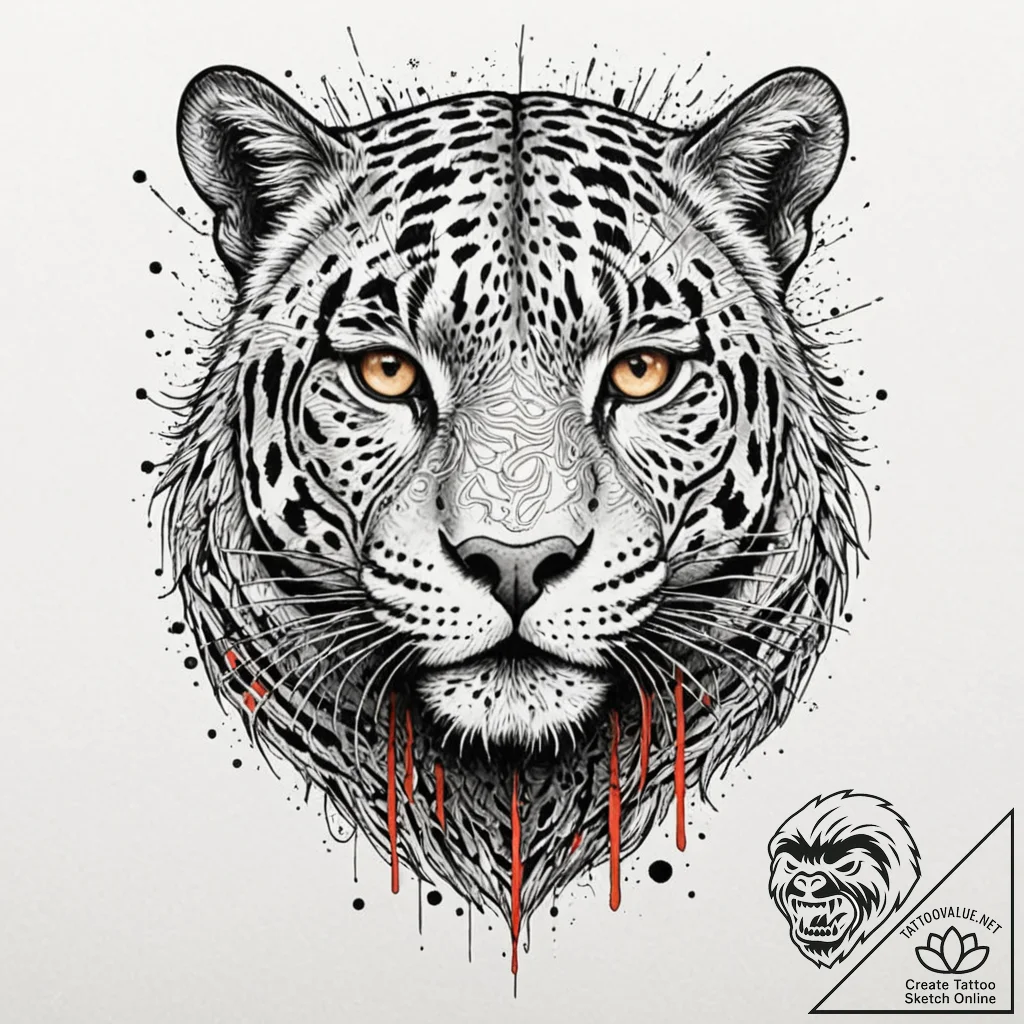 Tattoo sketch, jaguar spirit, digital stripes... - tattoo sketch (№1752483502_0, 14.07.2025 08:58) — tattoovalue.net