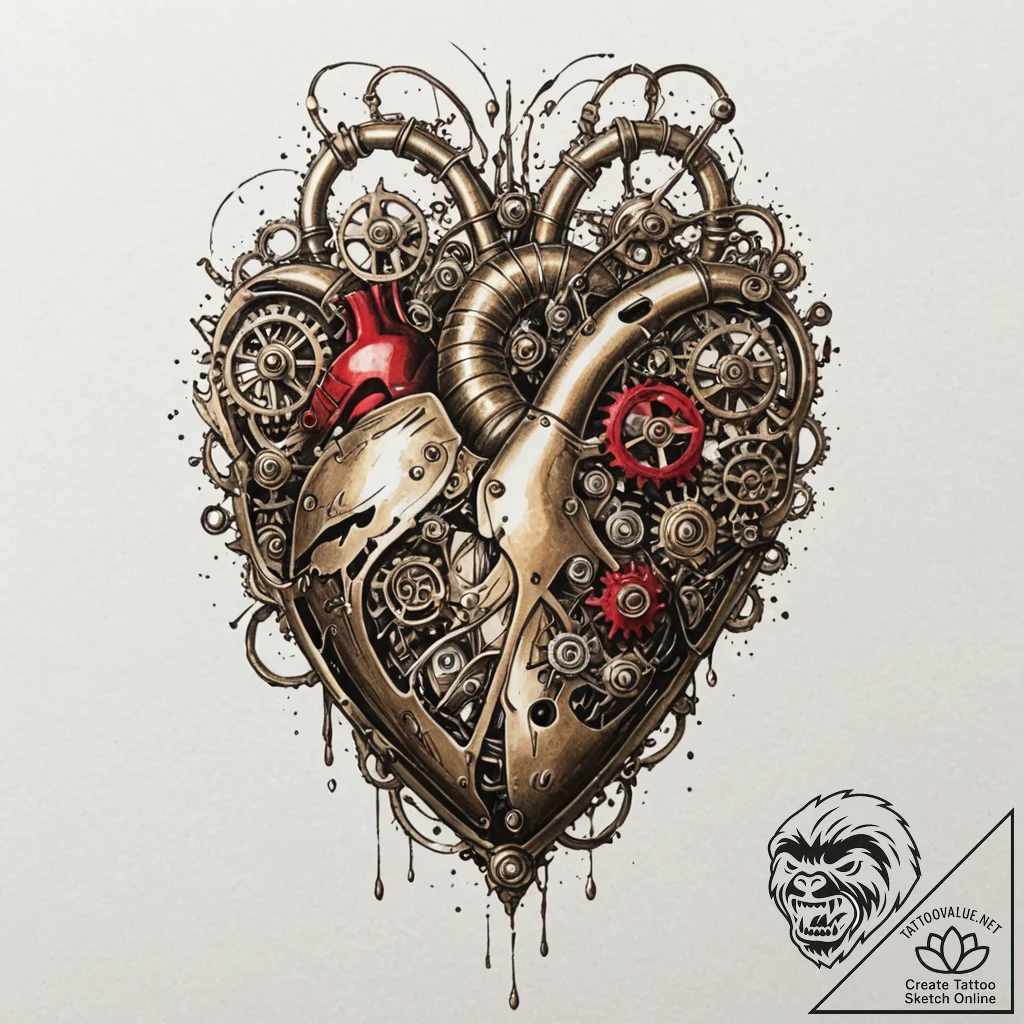 Tattoo sketch, heart of the machine, a styliz... - tattoo sketch (№1752483579_0, 14.07.2025 08:59) — tattoovalue.net