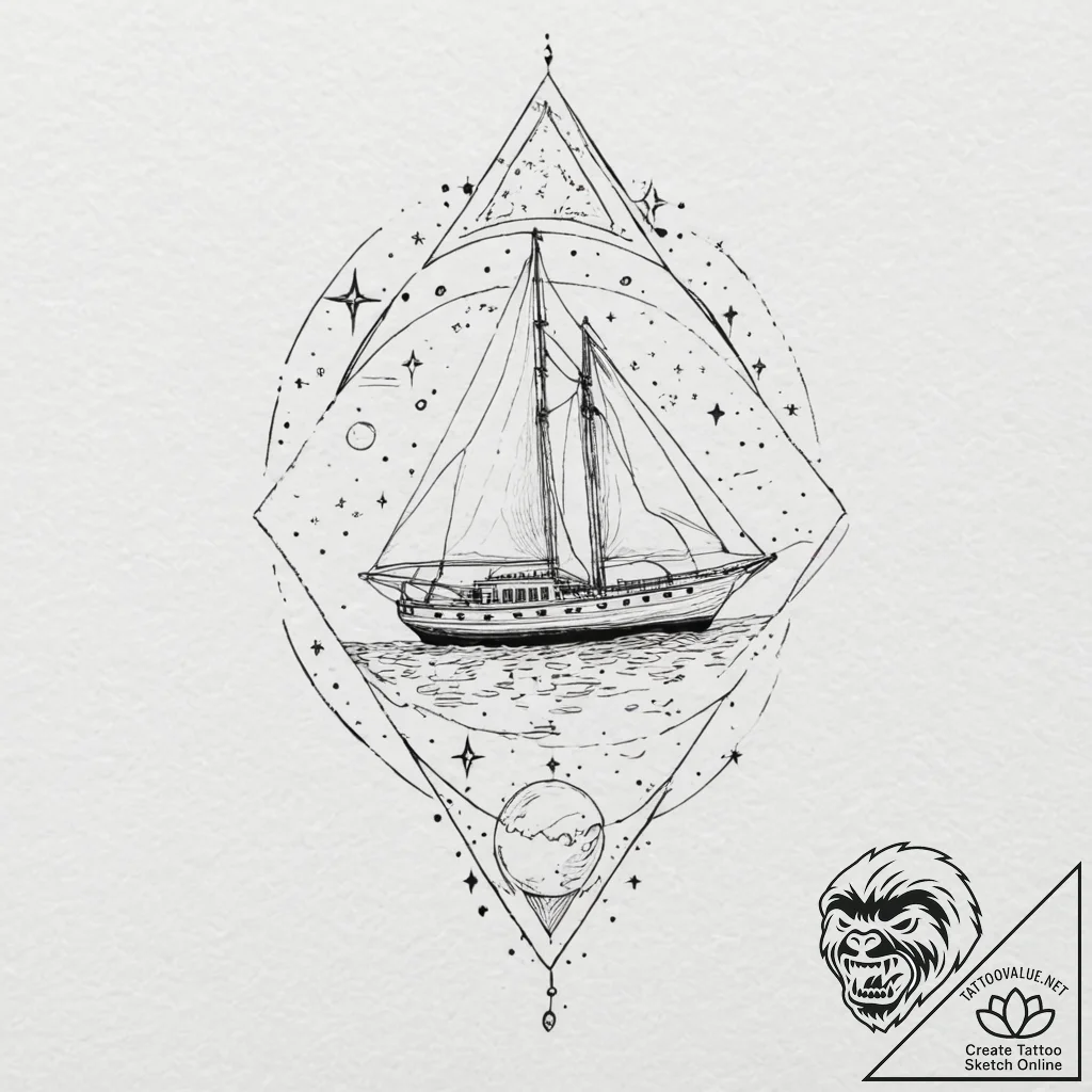 Tattoo sketch, yacht deck, holographic stars,... - tattoo sketch (№1752483827_0, 14.07.2025 09:03) — tattoovalue.net
