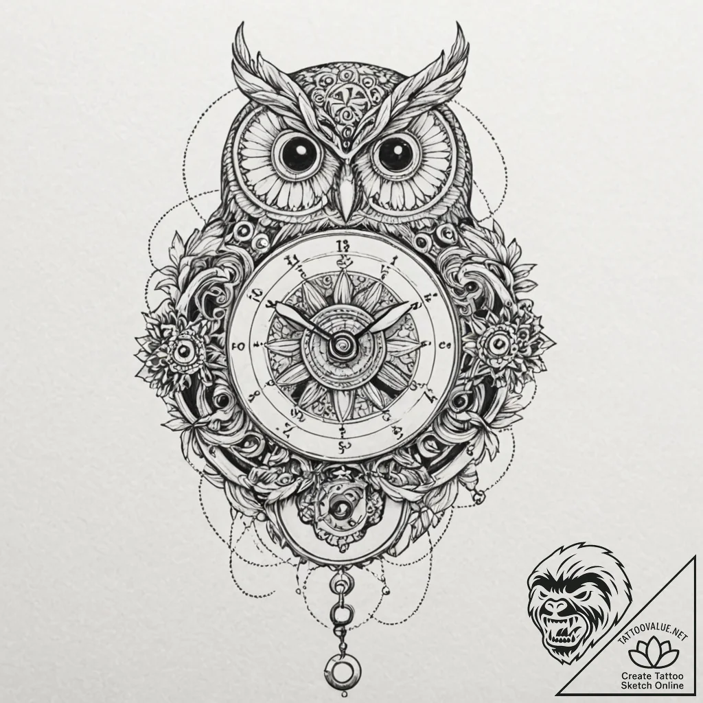 Tattoo sketch, quirky clockwork owl, a small,... - tattoo sketch (№1752485086_0, 14.07.2025 09:24) — tattoovalue.net