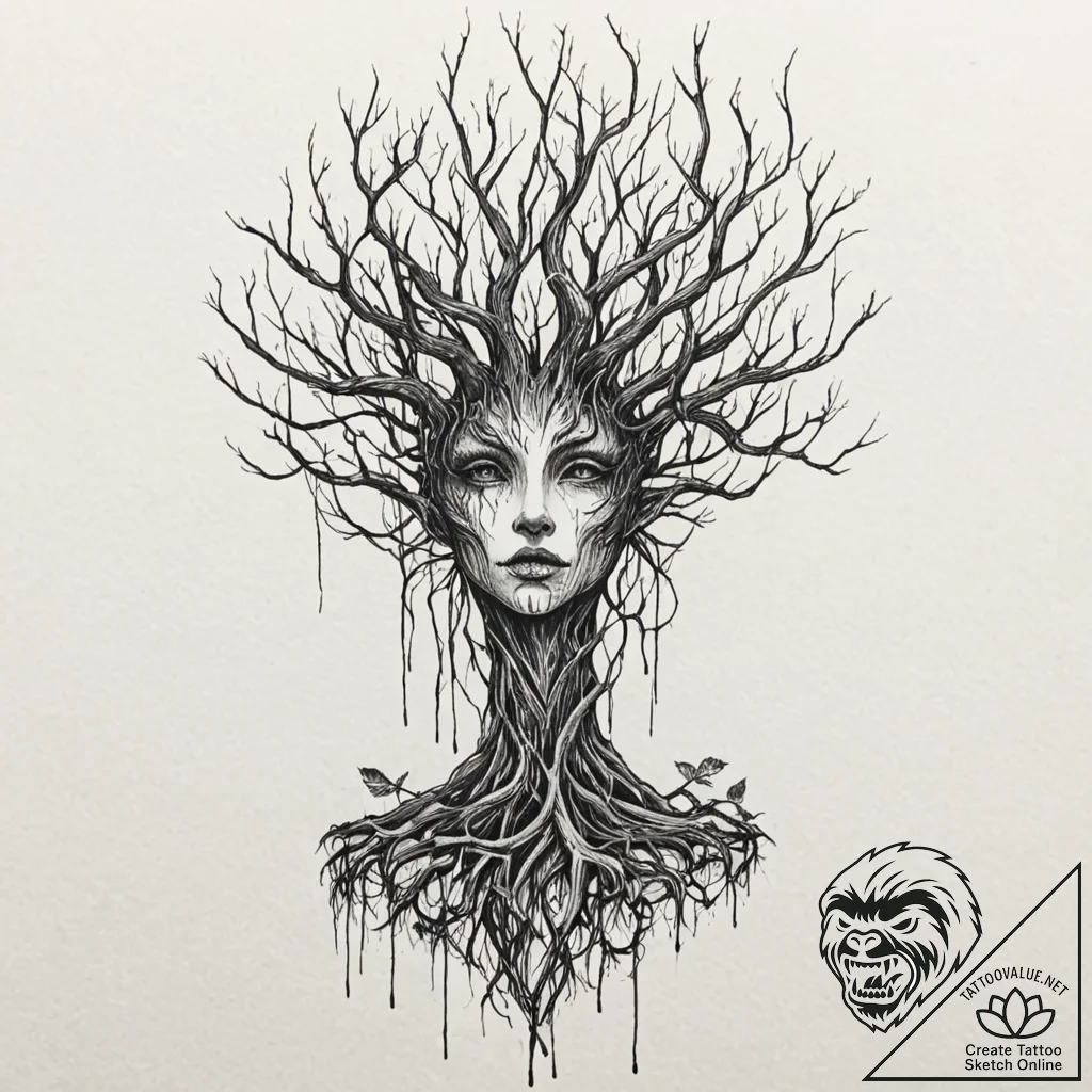 Tattoo sketch, neon forest spirit, a mystical... - tattoo sketch (№1752485673_0, 14.07.2025 09:34) — tattoovalue.net