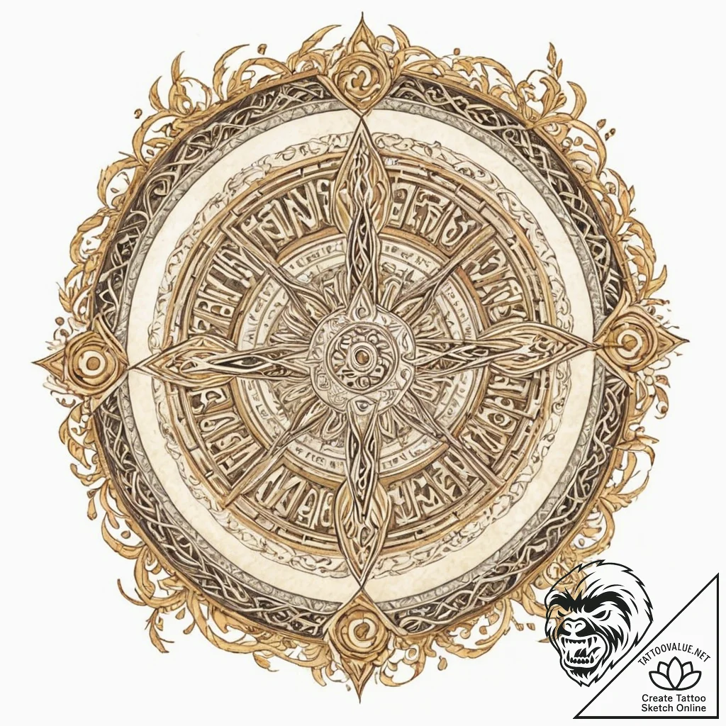 Tattoo sketch, runic portal on an old book, a... - tattoo sketch (№1752486347_0, 14.07.2025 09:45) — tattoovalue.net