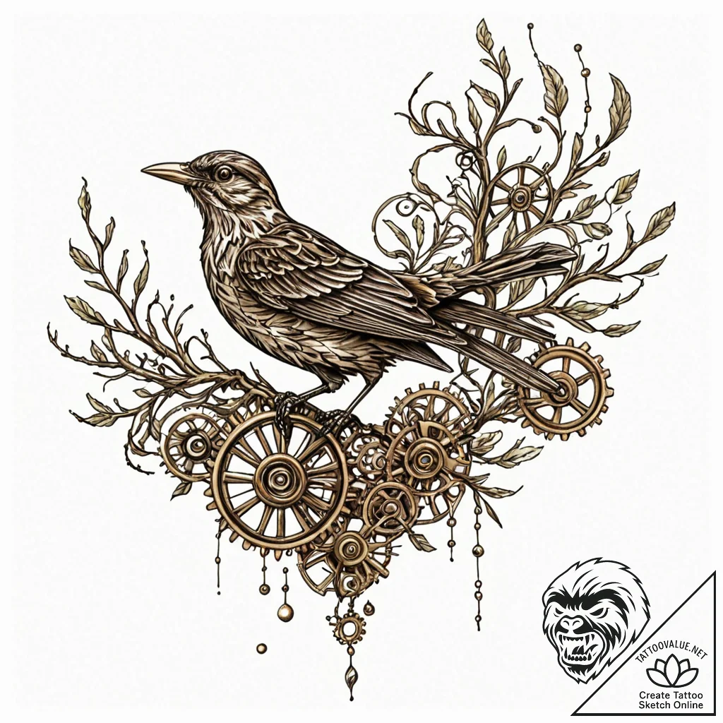 Tattoo sketch, mechanical mockingbird, a smal... - tattoo sketch (№1752486597_0, 14.07.2025 09:49) — tattoovalue.net