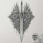 Tattoo sketch, warrior’s blade, code-etched,… – tattoo sketch (№1752487185_0, 14.07.2025 09:59) — tattoovalue.net