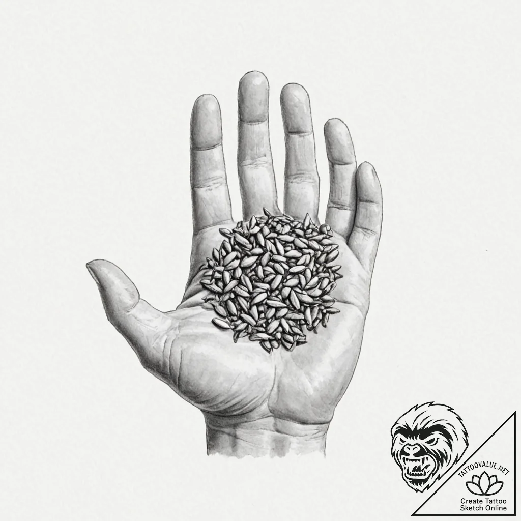 Tattoo sketch, yielding harvest, data seeds,... - tattoo sketch (№1752487269_0, 14.07.2025 10:01) — tattoovalue.net