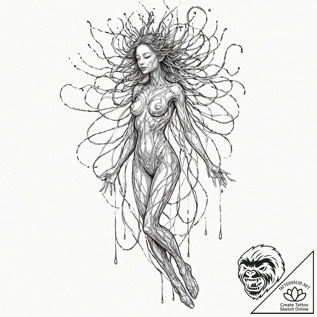 Tattoo sketch, neural net nymph, a delicate,... - tattoo sketch (№1752487437_0, 14.07.2025 10:03) — tattoovalue.net