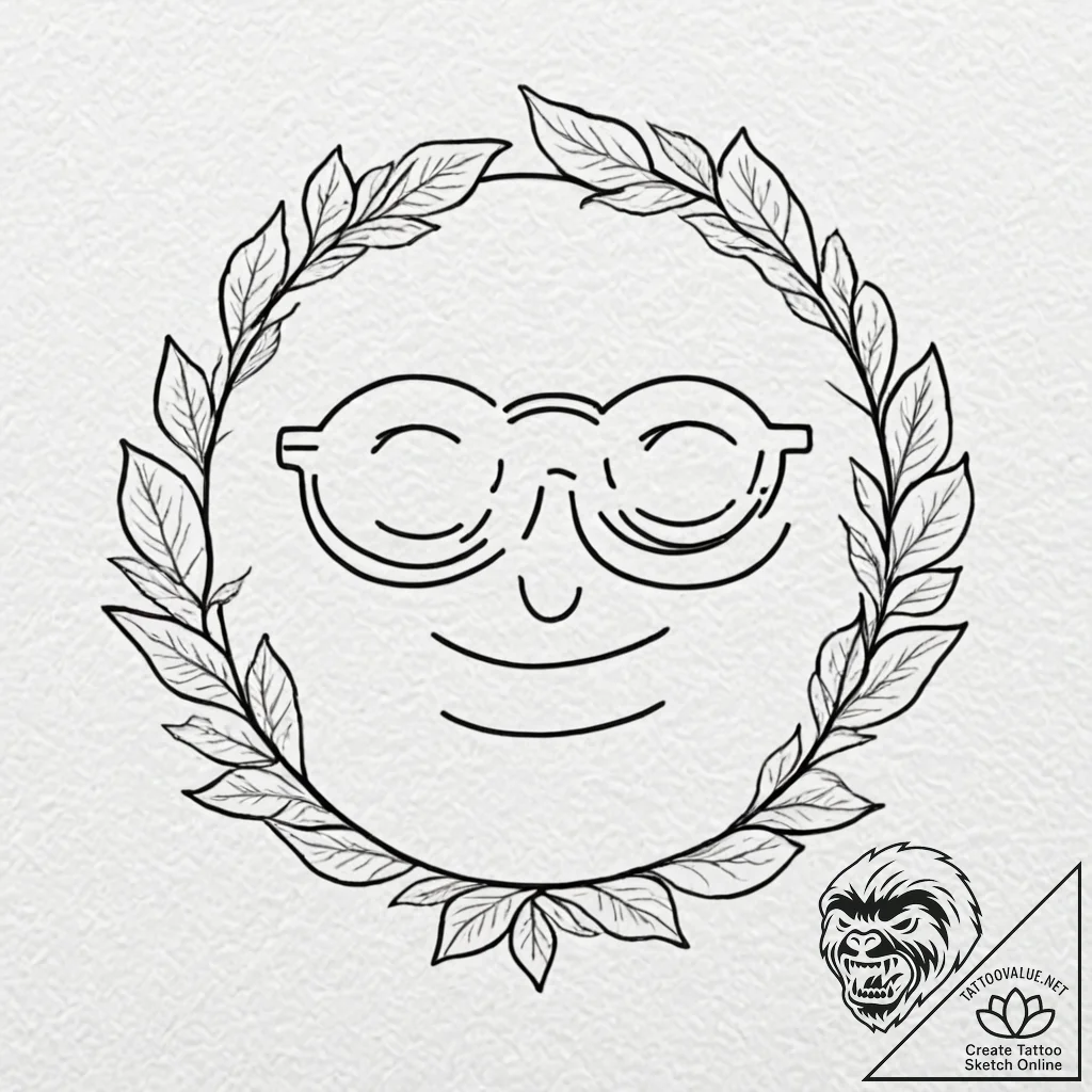 Tattoo sketch, apricot as a wise old smiling... - tattoo sketch (№1752487519_0, 14.07.2025 10:05) — tattoovalue.net